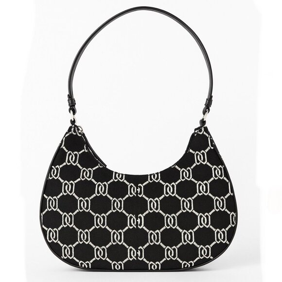 H&M Women's Black White Monogram Pattern Shoulder Hobo Bag New with Tag - Picture 1 of 6